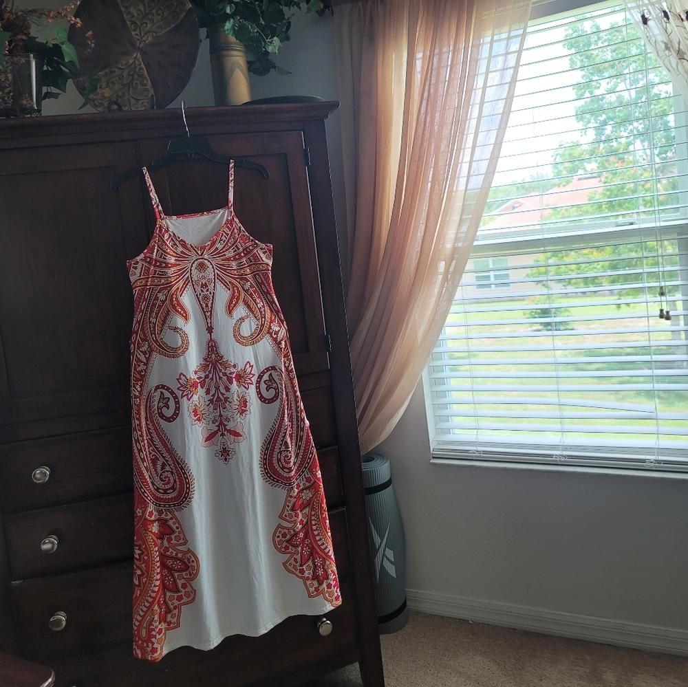 Vibrant Red and White Paisley Dress